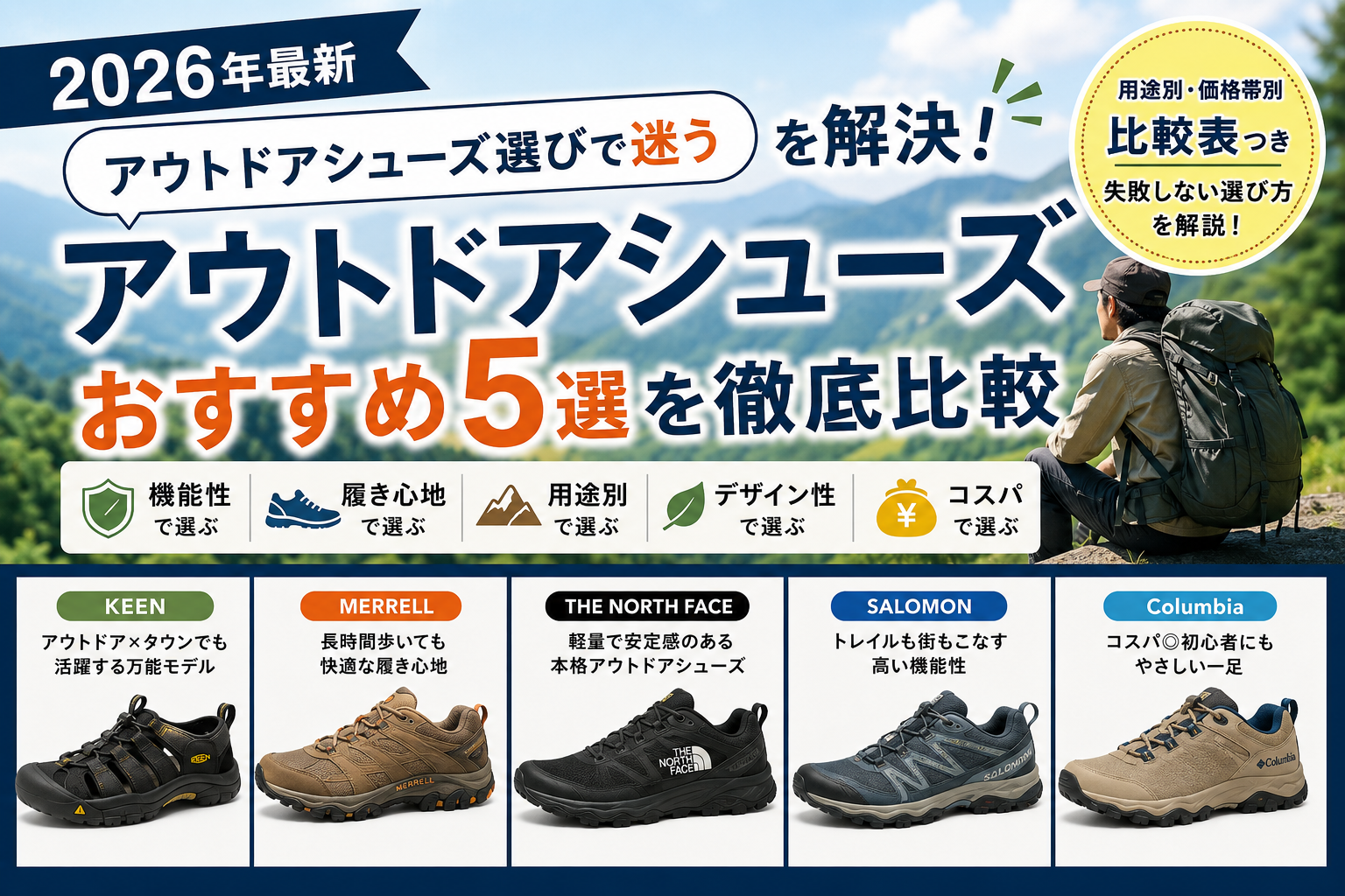 【2026年最新】「アウトドアシューズ選びで迷う」を解決!アウトドアシューズおすすめ5選を徹底比較