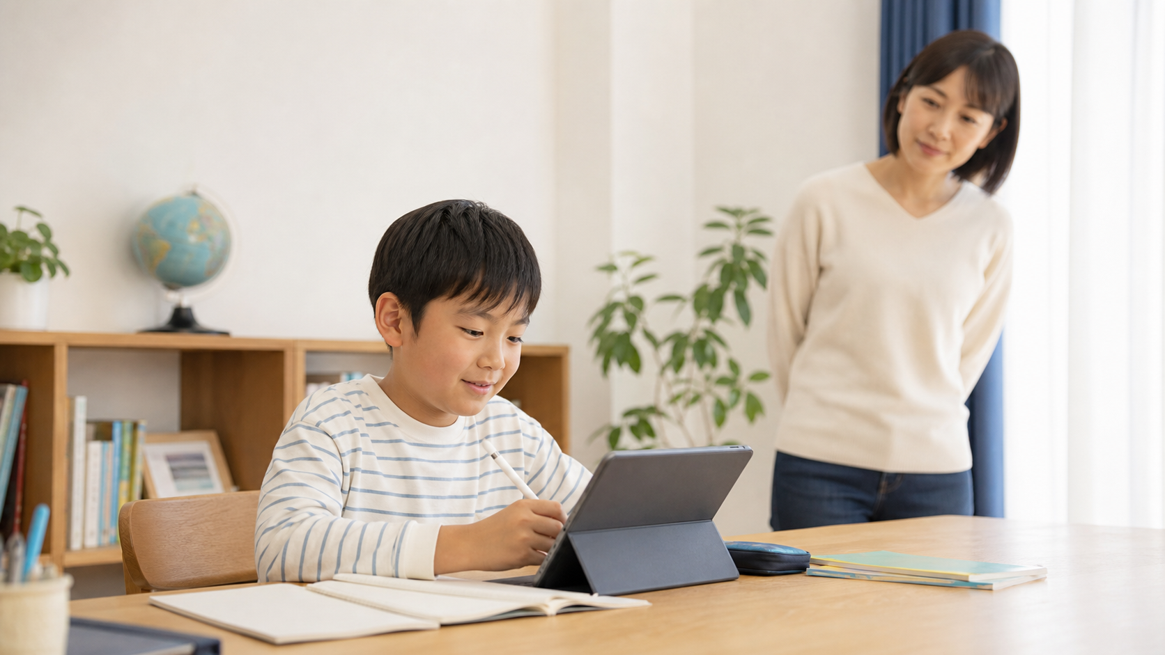 スマイルゼミ 小学生コースの学習方式を表す安全な家庭学習イメージ