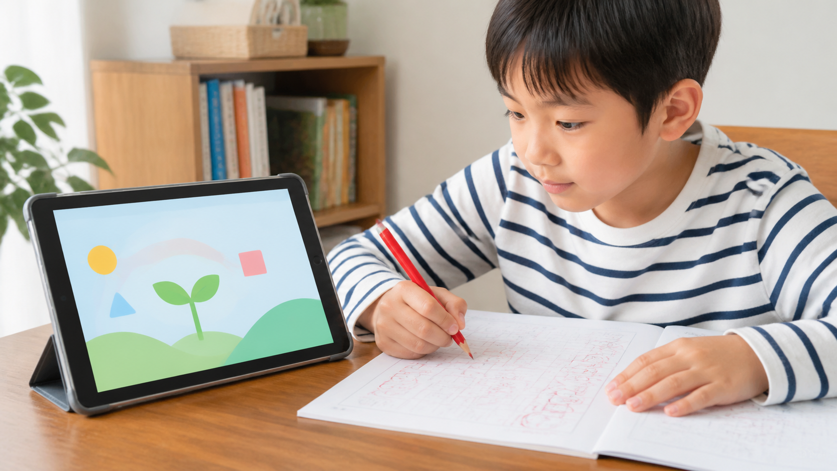 進研ゼミ小学講座 チャレンジタッチの学習方式を表す安全な家庭学習イメージ