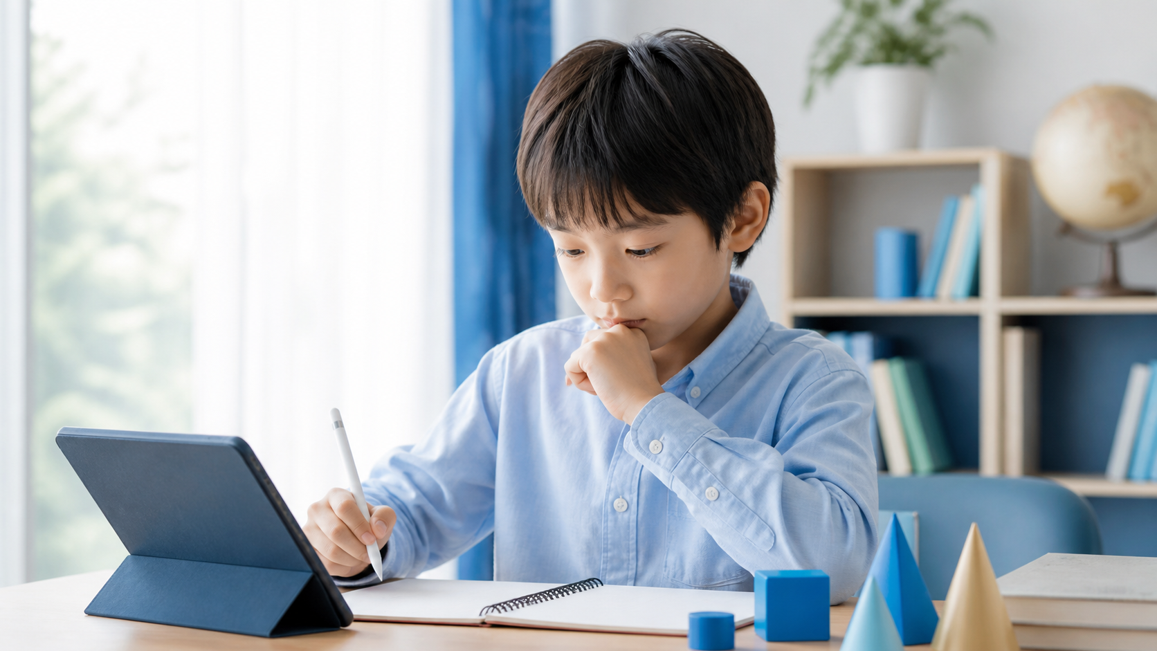 Z会 小学生タブレットコースの学習方式を表す安全な家庭学習イメージ